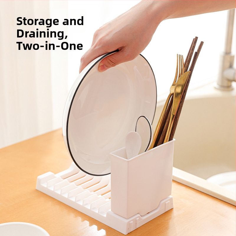 Raft pliabil pentru vase – uscător de vase, pe blat, multifuncțional, capacitate mare, compartiment pentru bețișoare