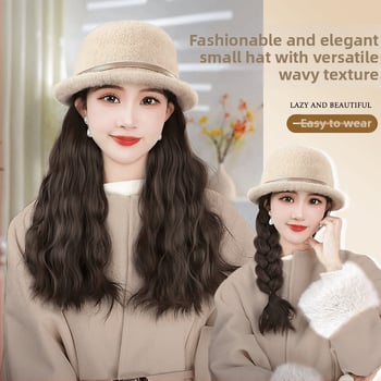 Perucă cu pălărie bucket, păr lung buclat, sârmă rezistentă la temperaturi înalte, aspect natural, fabricat în Zhejiang