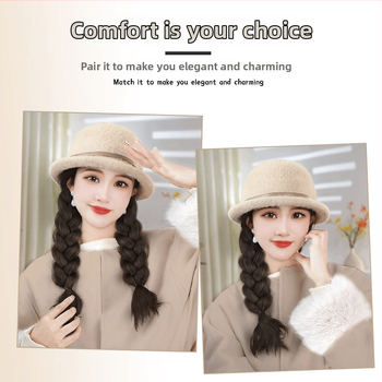 Perucă cu pălărie bucket, păr lung buclat, sârmă rezistentă la temperaturi înalte, aspect natural, fabricat în Zhejiang