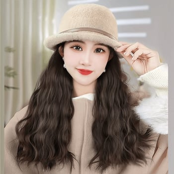 Perucă cu pălărie bucket, păr lung buclat, sârmă rezistentă la temperaturi înalte, aspect natural, fabricat în Zhejiang