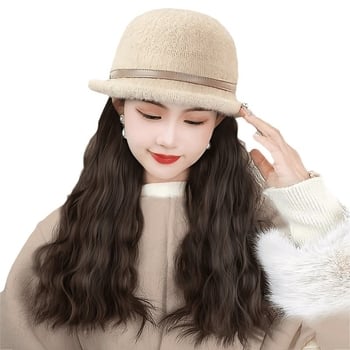 Perucă cu pălărie bucket, păr lung buclat, sârmă rezistentă la temperaturi înalte, aspect natural, fabricat în Zhejiang