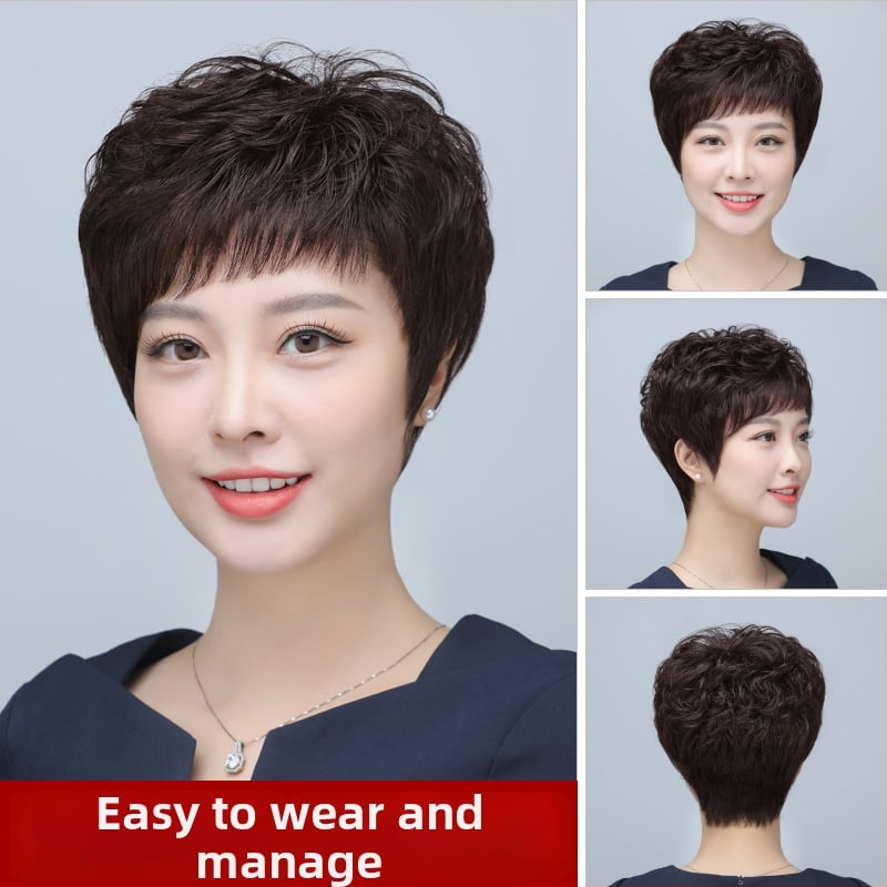 Perucă cu stil natural J16, păr real uman, set complet pentru cap, breton: drept sau înclinat, confecție mecanică și manuală