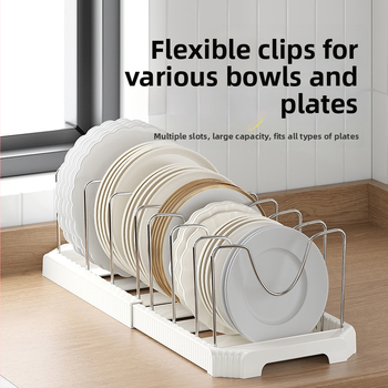 Raft de depozitare pentru farfurii și tacâmuri bucătărie – pliabil, multifuncțional, mobil, fără montaj, plastic