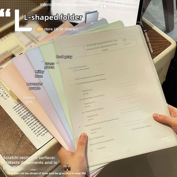 Dosar în formă L pentru A4, plastic, organizator multi-pagină, format A4, grosime placă 1 mm, lățime spate 220 mm