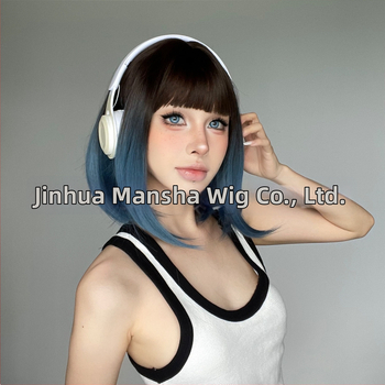 Perucă scurtă dreaptă, fibre rezistente la căldură, capac mecanic, breton, vopsibilă și permabilă