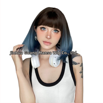 Perucă scurtă dreaptă, fibre rezistente la căldură, capac mecanic, breton, vopsibilă și permabilă