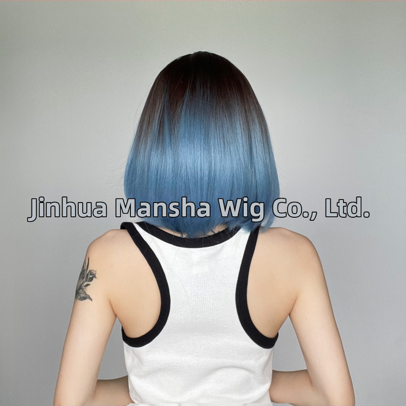 Perucă scurtă dreaptă, fibre rezistente la căldură, capac mecanic, breton, vopsibilă și permabilă