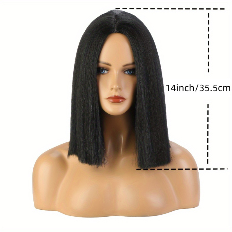 Perucă pentru femei, păr scurt drept, parte mediană, păr sintetic rezistent la temperaturi înalte, prelucrare mecanizată, model 92519