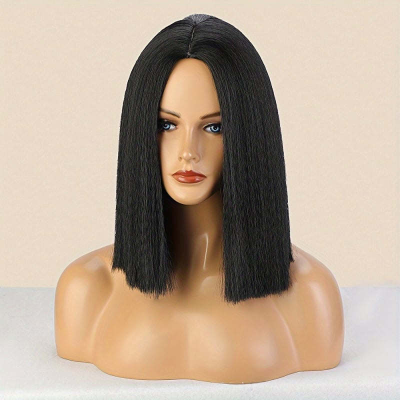 Perucă pentru femei, păr scurt drept, parte mediană, păr sintetic rezistent la temperaturi înalte, prelucrare mecanizată, model 92519