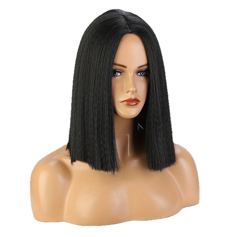 Perucă pentru femei, păr scurt drept, parte mediană, păr sintetic rezistent la temperaturi înalte, prelucrare mecanizată, model 92519