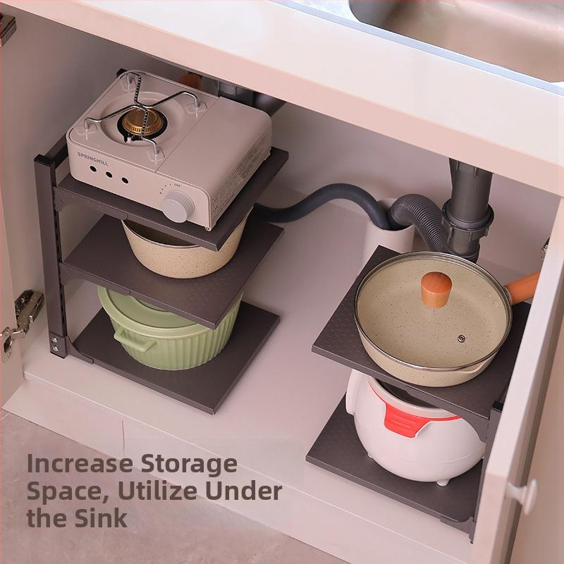 Raft de depozitare pliabil pentru blat de bucătărie cu spații pentru capace și boluri – multipurpose, portabil, fără montaj, oțel carbon