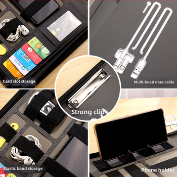 Folder de încărcare din piele cu clips pentru Power Bank – format A4, grosime placă 0,5 cm, dimensiune clip reglabilă