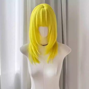 Perucă cosplay cu păr lung drept, fibre de mătase rezistente la temperatură, breton drept, poate fi vopsită sau periată, procesare mecanizată