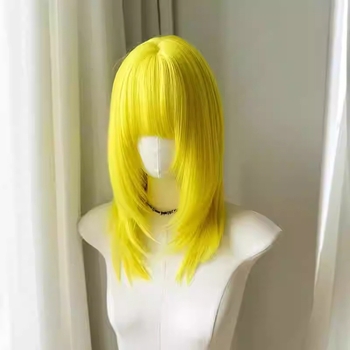 Perucă cosplay cu păr lung drept, fibre de mătase rezistente la temperatură, breton drept, poate fi vopsită sau periată, procesare mecanizată