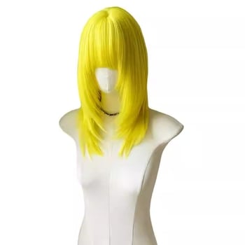 Perucă cosplay cu păr lung drept, fibre de mătase rezistente la temperatură, breton drept, poate fi vopsită sau periată, procesare mecanizată