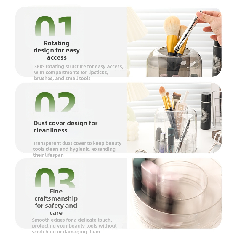 Organizator din acril pentru pensule de machiaj cu capac, pentru birou, model 6390