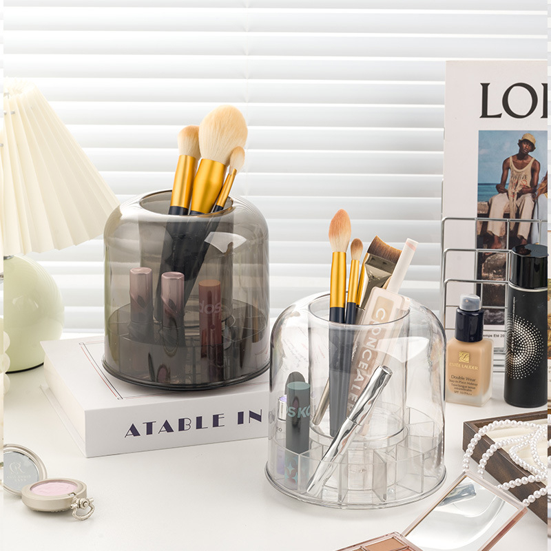 Organizator din acril pentru pensule de machiaj cu capac, pentru birou, model 6390