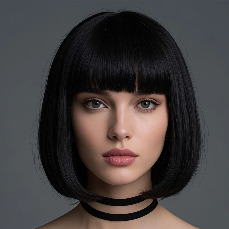 Perucă pentru femei cu păr lung – acoperire completă a capului, aspect natural, breton drept, model M-276, fibre rezistente la temperatură, mecanism de fabricație, poate fi vopsită și periată