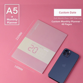 Caiet: calendar ce se completează singur, planificator și plan lunar; cusătură cu ață; hârtie din pulpă de lemn 75 g; 1–50 de pagini; stil simplu