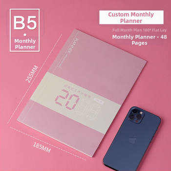 Caiet: calendar ce se completează singur, planificator și plan lunar; cusătură cu ață; hârtie din pulpă de lemn 75 g; 1–50 de pagini; stil simplu