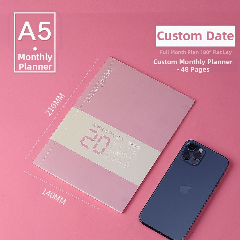 Caiet: calendar ce se completează singur, planificator și plan lunar; cusătură cu ață; hârtie din pulpă de lemn 75 g; 1–50 de pagini; stil simplu