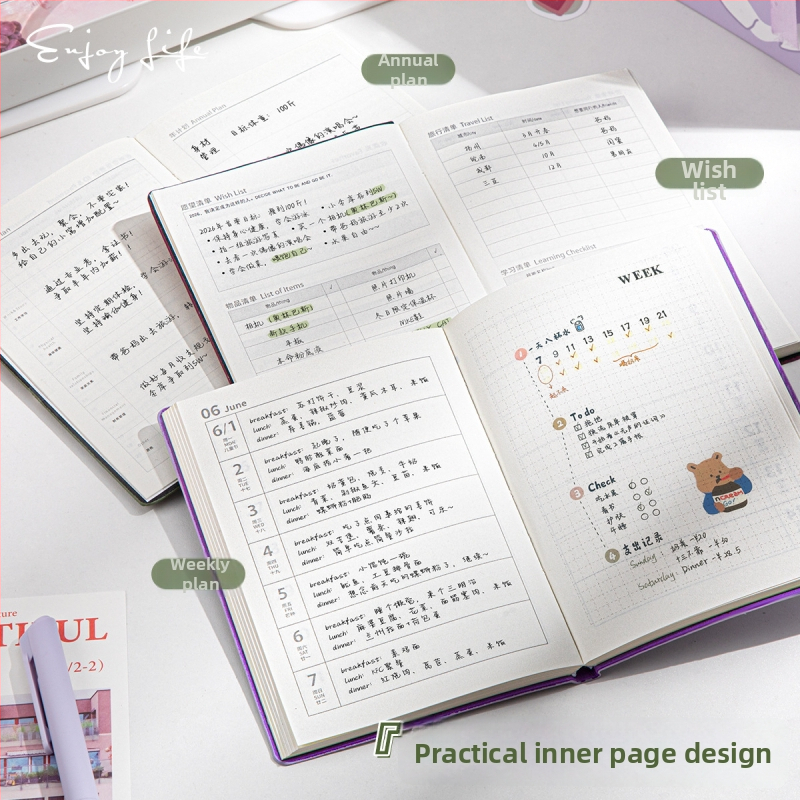 Blocnotes Four Seasons: planificator de buzunar portabil pentru 2026, stil minimalist, hârtie Dowling, 65 g, 100–200 de pagini, legare cu șnur și adeziv