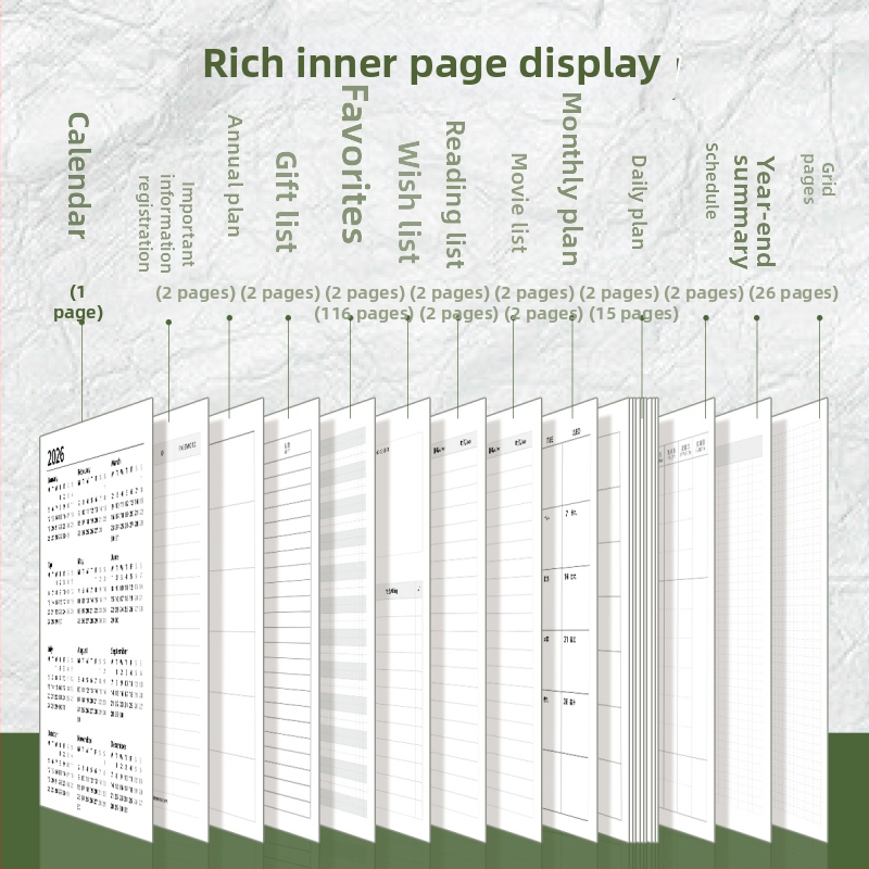 Blocnotes Four Seasons: planificator de buzunar portabil pentru 2026, stil minimalist, hârtie Dowling, 65 g, 100–200 de pagini, legare cu șnur și adeziv