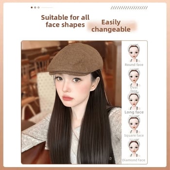 Păr perucă cu șapcă integrată, stil etnic, păr lung (drept sau ondulat), extensie de păr detașabilă, fibre de mătase