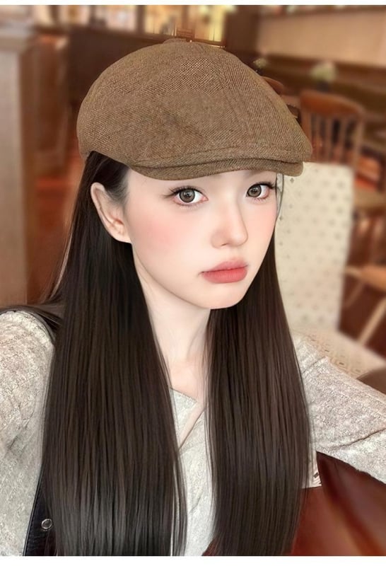 Păr perucă cu șapcă integrată, stil etnic, păr lung (drept sau ondulat), extensie de păr detașabilă, fibre de mătase