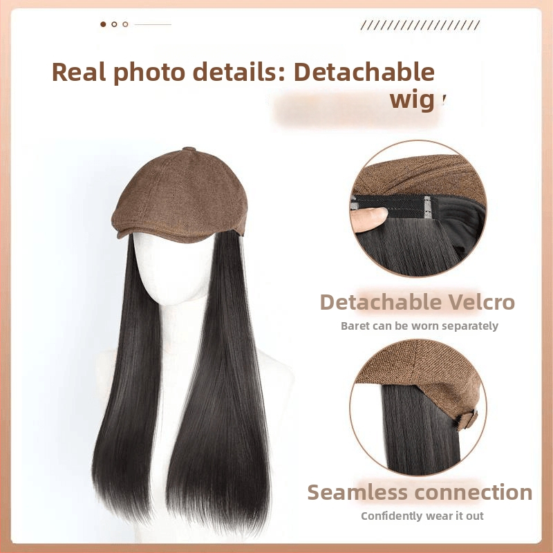 Păr perucă cu șapcă integrată, stil etnic, păr lung (drept sau ondulat), extensie de păr detașabilă, fibre de mătase