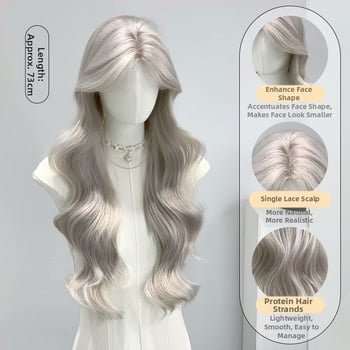 Perucă lungă cu bucle pentru femei, breton central, model XGS-25, semi-manual croită, fibre rezistente la temperatură