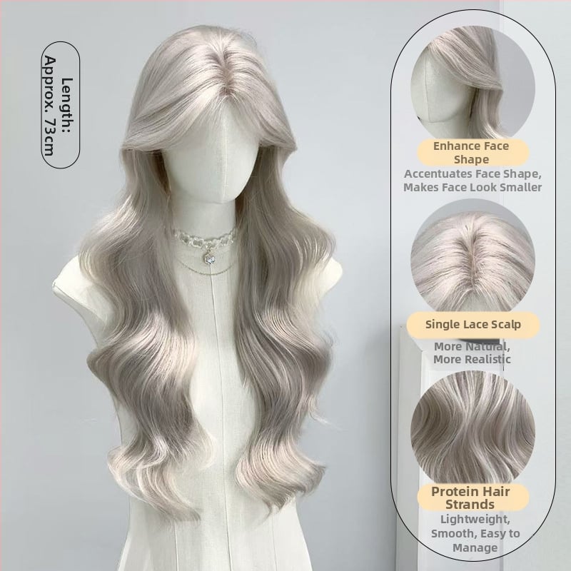 Perucă lungă cu bucle pentru femei, breton central, model XGS-25, semi-manual croită, fibre rezistente la temperatură