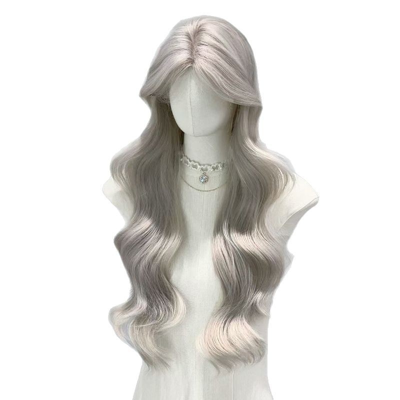 Perucă lungă cu bucle pentru femei, breton central, model XGS-25, semi-manual croită, fibre rezistente la temperatură