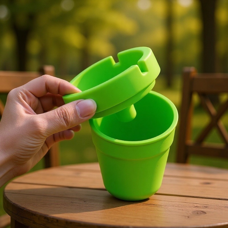 Scrumieră auto din silicon, portabilă, rezistentă la foc, cu spațiu de depozitare