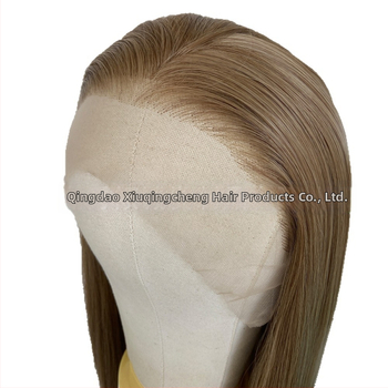 Perucă cu dantelă frontală 13x4, păr lung drept, fibre rezistente la temperatură, model Xqc-613