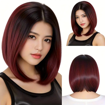 Perucă păr scurt drept cu breton pe mijloc, fibră rezistentă la temperaturi, model Zh375_, mecanism de prelucrare