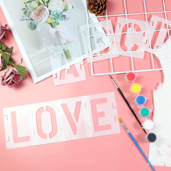 Set de șabloane litere și cifre din PET, 42 de piese, pentru pictură DIY, litere interconectate