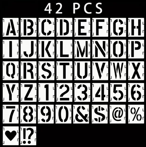 Set de șabloane litere și cifre din PET, 42 de piese, pentru pictură DIY, litere interconectate