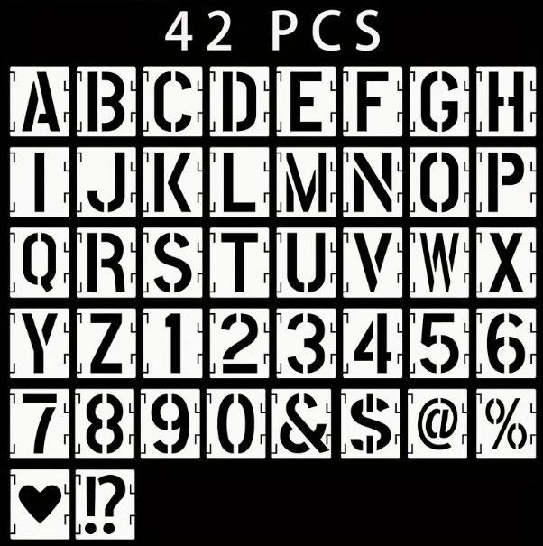 Set de șabloane litere și cifre din PET, 42 de piese, pentru pictură DIY, litere interconectate