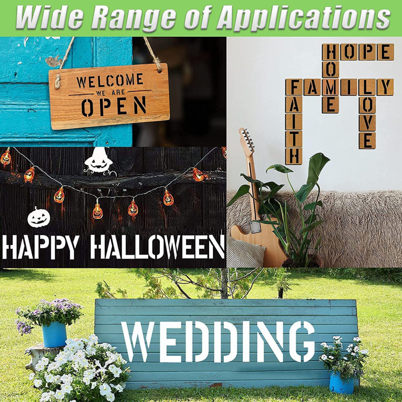 Set de șabloane litere și cifre din PET, 42 de piese, pentru pictură DIY, litere interconectate