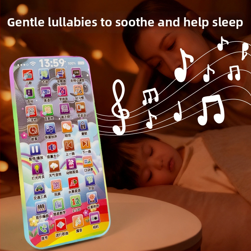 Jucărie educativă interactivă pentru bebeluși cu ecran tactil, bilingvă, USB încărcare, muzică și redare vocală, povestire interactivă pentru copii 0–3 ani.