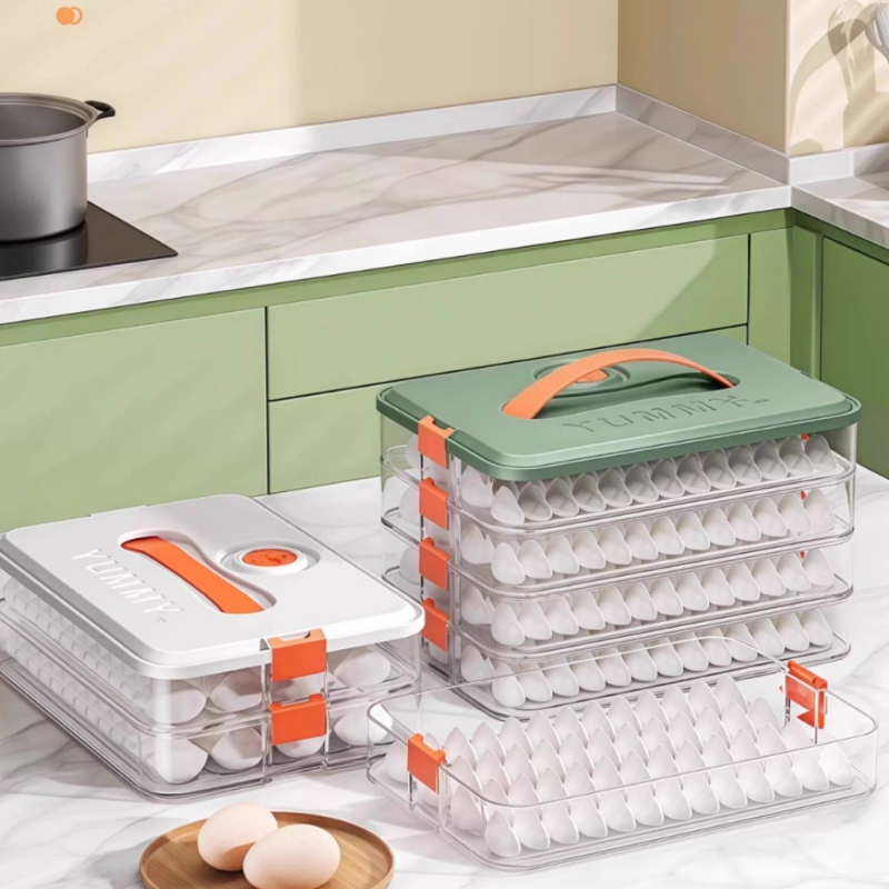 Cutie de depozitare pentru găluște, design cu mai multe straturi, din plastic, pentru congelare, menține prospețimea