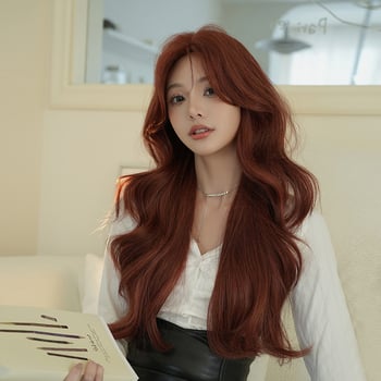 Perucă lungă bucle, din fibre rezistente la temperatură, parte centrală, model C-0448