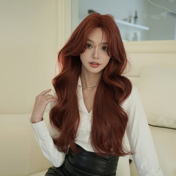 Perucă lungă bucle, din fibre rezistente la temperatură, parte centrală, model C-0448