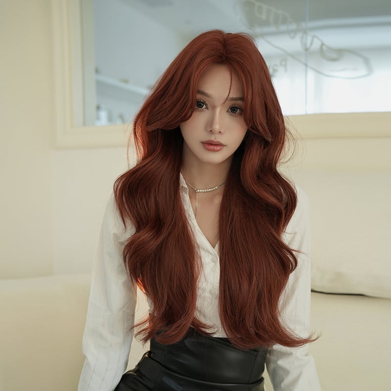 Perucă lungă bucle, din fibre rezistente la temperatură, parte centrală, model C-0448