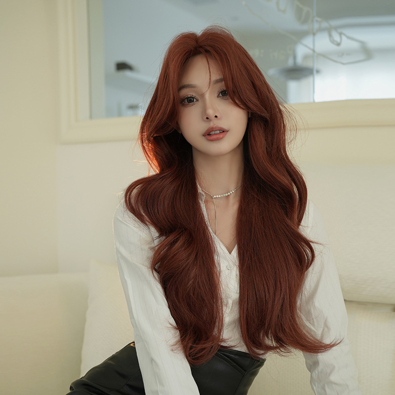 Perucă lungă bucle, din fibre rezistente la temperatură, parte centrală, model C-0448