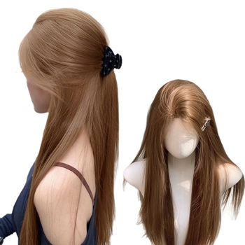 Perucă pentru femei, completă — stil natural lung drept; fibre rezistente la temperaturi înalte; mecanism de fabricație; crește volumul părului