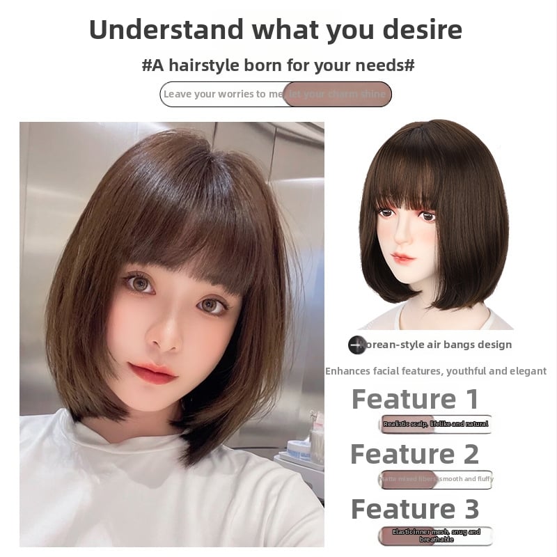 Meisu MGA-211 Perucă Bob cu breton Qi – Fibre rezistente la temperaturi înalte, acoperire completă a capului