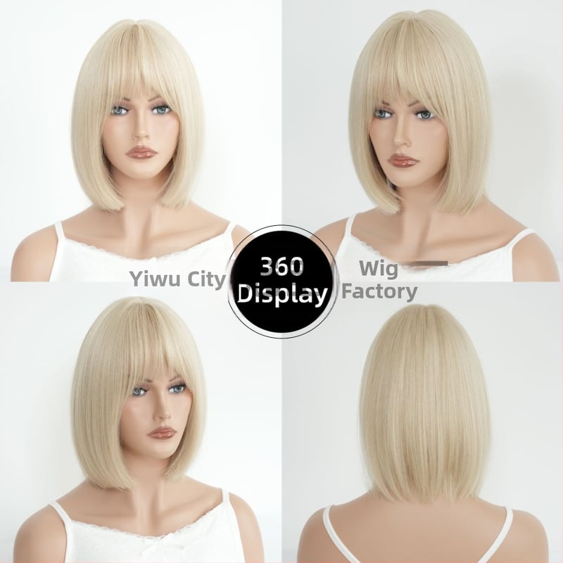 Perucă pentru femei, stil european/american, respirabilă, breton Qi, fibre rezistente la temperatură (poate fi vopsită; poate fi îndreptată)