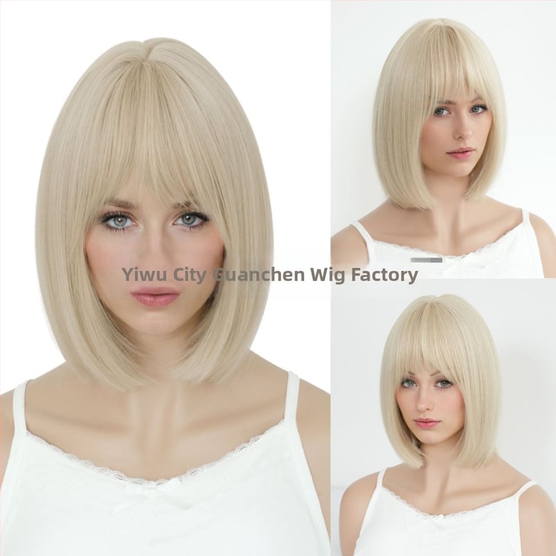 Perucă pentru femei, stil european/american, respirabilă, breton Qi, fibre rezistente la temperatură (poate fi vopsită; poate fi îndreptată)